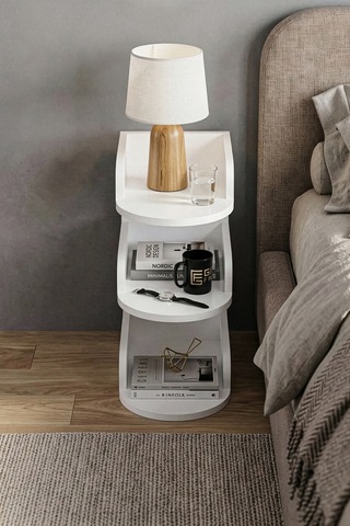 Komodin Modern Ahşap 3 Katlı Raflı Yan Sehpa Çok Amaçlı Organizer Kitaplık 180 Atlantik Çam Beyaz