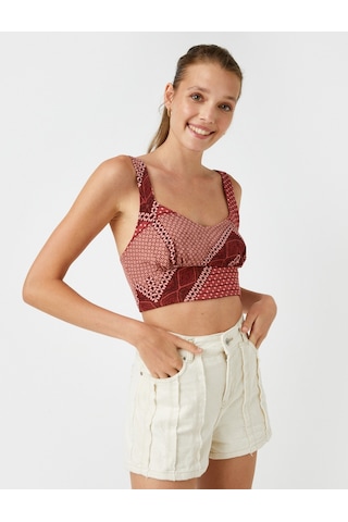 Koton Askılı Crop Atlet Bordo Desenli 2sak30107pw 2SAK30107PW04H