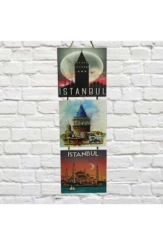 İstanbul Galata Ayasofya Kabartmalı Baskılı Mdf 3'lü Tablo 1