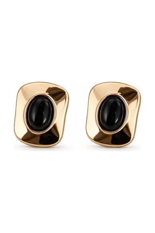 Gold Siyah Taşlı Küpe Modern & Şık Kadın Küpe Minimal Premium Tasarım Altın
