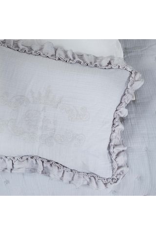 Royale Gri %100 Pamuk Müslin Nakışlı Private Bebek Yorgan Seti