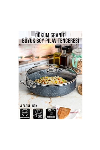 Alkar Endüstriyel Basık Granit Tencere 36cm Siyah