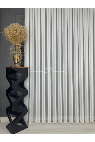 Tül Perde Yeni Nesil Çelik Desen Gramajlı Etek Kurşun Sarımlı Ekru