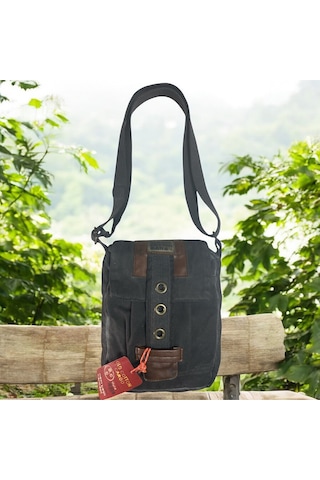 Old Cotton Cargo Vintage Küçük Salaş Unisex Günlük Çapraz Postacı Çantası S Boy 20x24cm Siyah
