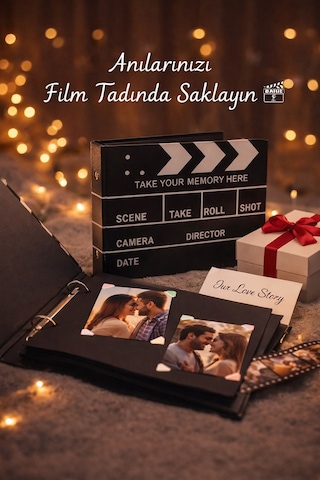 Film Tasarımlı Hediye Albüm Sevgiliye Özel Gün Hediyesi Klaket Fotoğraf Albümü Anı Defteri Scrapbok Çok Renkli