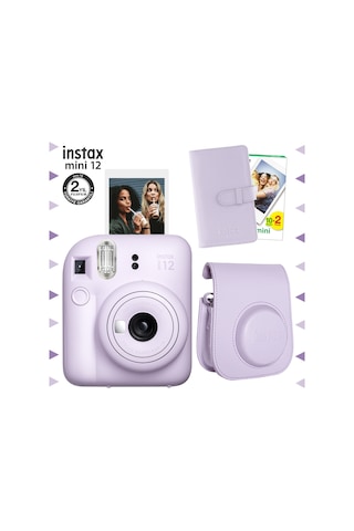 Fujifilm Instax Mini 12 Fotoğraf Makinesi + 20'li Film + Laporta Albüm + Deri Kılıf Seti Lila