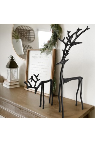 Moveevo Büyük Boy Siyah Asevi Eliflik Heykeli - Modern Metal Dekoratif Noel Figürü, Ev Ofis Mutfak Odası Süs Eşyası