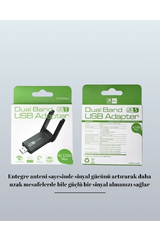 Yüksek - 857 - Hızlı 1200 Mbps Çift Bant Usb Wifi Adaptör Güçlü Sinyal, - Shopılke - Geniş Uyumluluk