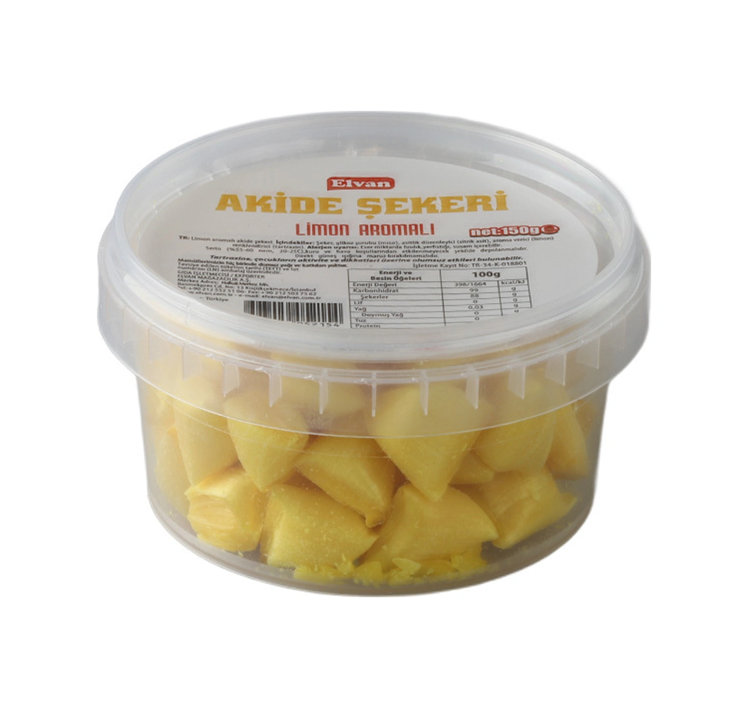 Elvan Limon Aromalı Akide Şekeri 150 Gr. 1 Kutu