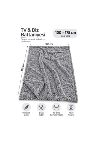 Tek Kişilik Peluş Tv Diz Battaniyesi 100x175 Cm Gri