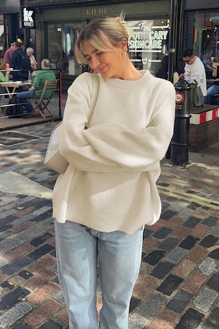 Madmext Madmext Bisiklet Yaka Oversize Triko Kazak MG1972 Ekru