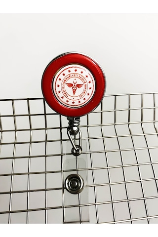 Metal Klipsli Kart Yoyosu Yaka Kartı Tutucu 10 Adet Paket Kırmızı Çerçeveli