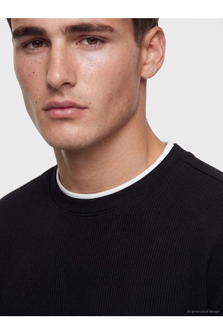 Lcw Vision Siyah Bisiklet Yaka Fitilli Erkek Sweatshirt