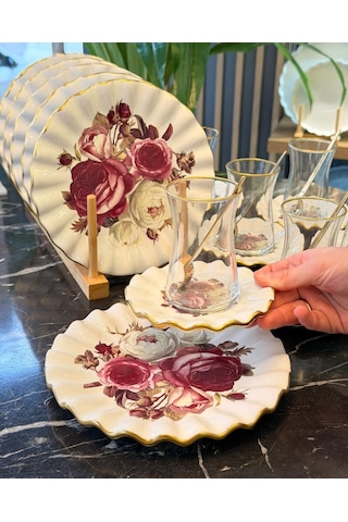 18 Parça Modern Fold Rose Pasta Çay Saati Seti-5558 Beyaz