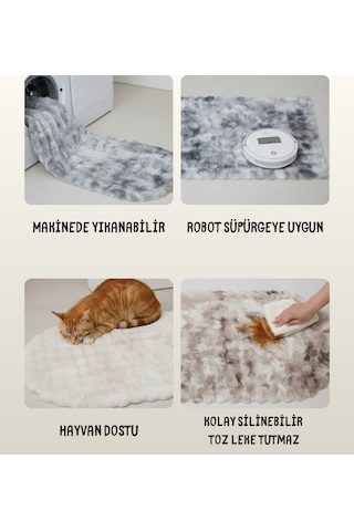 Tavşan Tüyü Bej Bubble Post Peluş Çift Renk İthal Özel Kaydırmaz Tabanlı Halı Çok Renkli