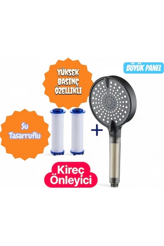 Büyük Panel Yüksek Basınçlı Su Tasarruflu Kireç Önleyici Duş Başlığı 2 Adet Yedek Filtreli Siyah