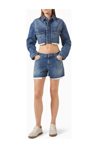 12storeez Cropped Denim Kadın Ceket, Ham Paça Ve 13.5oz Kumaşla Yazlık Şıklık Mavi