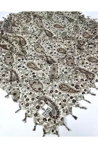 Shawl Secret Sökme Boncuklu Pamuk Yazma - 05868 Krem-Kahve