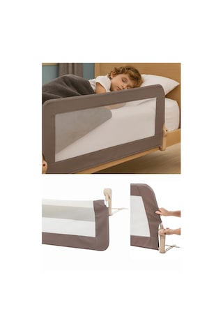 Wellgro Premium 150x65 Cm Deri Kılıflı Yatak Bariyeri, Katlanır Yatak Korkuluğu, Kahve