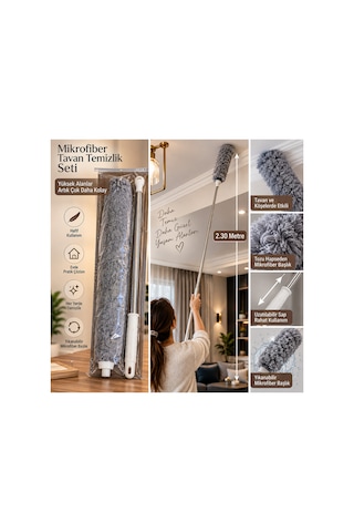 Uzatılabilir Saplı Mikrofiber Toz Alma Aparatı Tavan Ve Köşe Temizleme