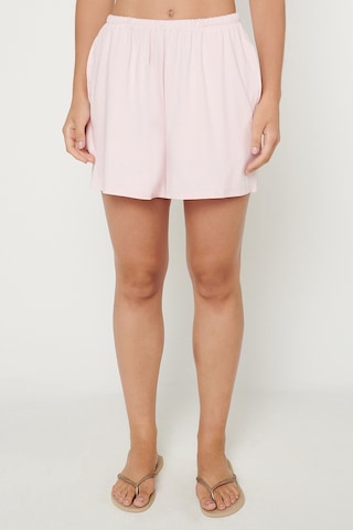 Ac&co / Altınyıldız Classics Kadın Pembe Yumuşak Dokulu Standart Fit Beli Lastikli Cepli Rahat Örme Esnek Şort