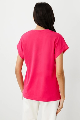 On Fashion V Yaka Kısa Kol Bluz Pembe