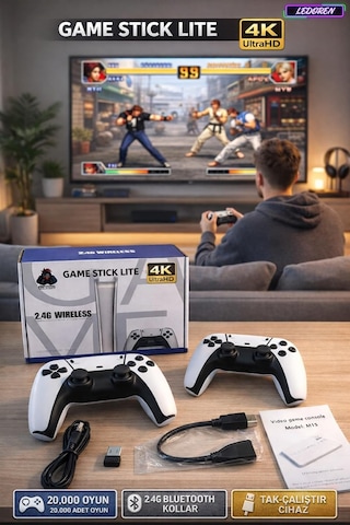 L'edoren M15 4k Hd Emuelec Retro Game Stick Atari Oyunları +20000 Oyunlu Konsol Nostalji Standart İle Uyumlu