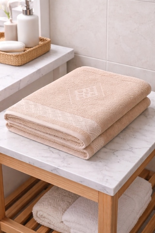 Eponj %100 Pamuk 70x140 Jakarlı Banyo Havlusu 450 Gr Kendinden Desenli Bej