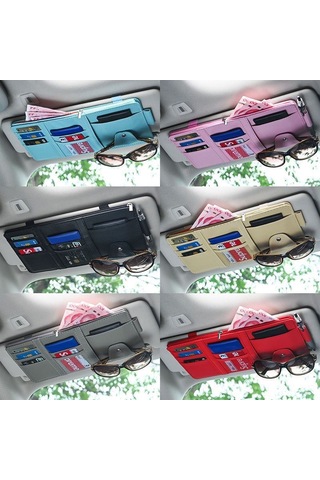 Yifomall Siyah Zincirli Araç Güneş Koruyucusu Çantası - Kart, Gözlük, Ehliyet Ve Fatura Saklama Fonksiyonlu Araç İç Çantası Siyah