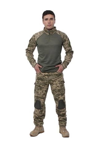 Single Sword Sword Dirsek Detaylı Polo Yaka Kadın&erkek Combat T-shirt Single Gri - Haki