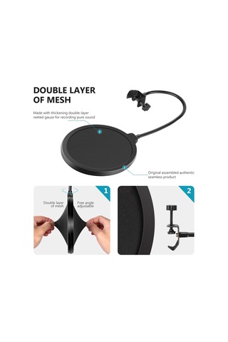Yaleker Kalıtlı Ses İçin Mikrofon Pop Filtresi - Çift Katlı Filtre, Rüzgar Ve Tükürük Engeli, Esnek Kanca Ve Boyun, Siyah, Stüdyo/görüntü Kaydı Uygun