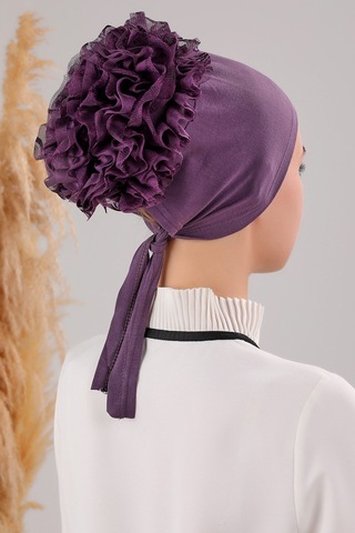 Melodi Scarf Tesettür Fırfırlı Bone Mor Mor