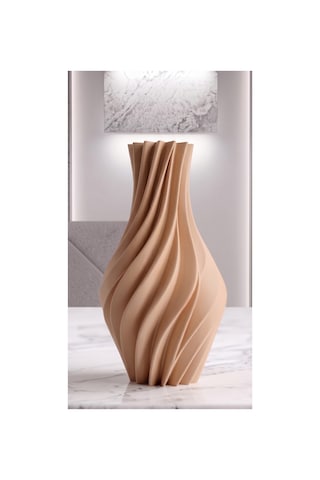 Suna Vazo Ekru 20 Cm - Modern Sarmal Burgu Dekoratif Salon Konsol Sehpa Çiçekliği