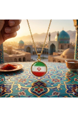 İran Persia Ülke Bayrağı 14 Ayar Altın Kaplama Paslanmaz Çelik Mini Kolye