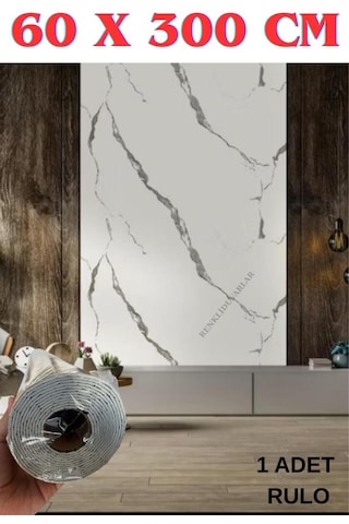 60cmx300cm Tek Parça Yapışkanlı Rulo Mermer Desenli Duvar Paneli Kağıdı Silinebilir Cf-1003-kyra Beyaz