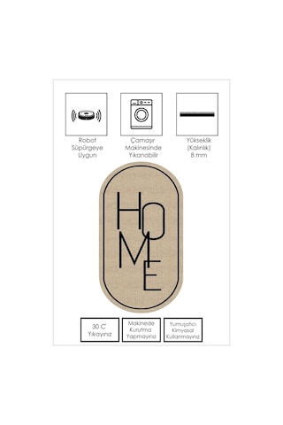 West Home Dijital Baskı Yıkanabilir Kaymaz Taban Leke Tutmaz Oval Mutfak Halısı Salon Halısı Ve Yolluk Wh 575 Beige Oval