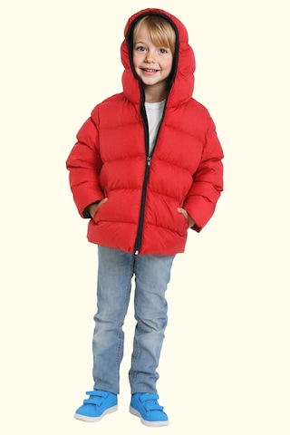 Erkek Çocuk Polarlı Kapüşonlu Su Geçirmez Rüzgara Dayanıklı Şişme Kışlık Mont Kırmızı