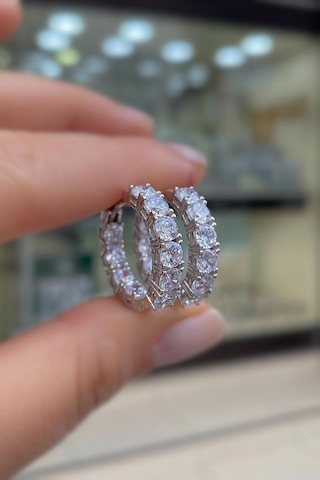 Gümüş 4 Mm İçi Dışı Taşlı Halka Küpe Dy985e36 Diğer