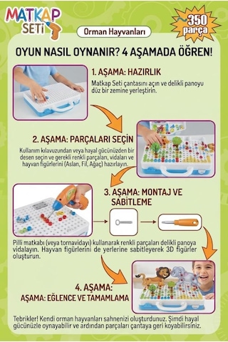 3d Yaratıcı 340 Parça Matkaplı Tamir Ve Yapı Seti Eğitici Ve Eğlenceli Matkap Seti