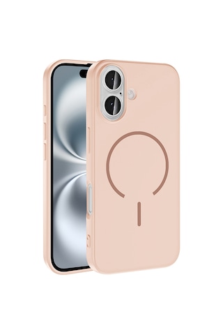 Apple Uyumlu iPhone 16 Kılıf M-safe Şarj Özellikli Zore Meta Kapak Rose Pembe