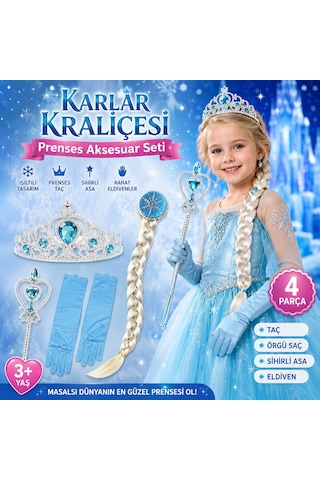 Karlar Kraliçesi Prenses Aksesuar Seti Taç Örgü Saç Sihirli Asa Ve Eldiven Çocuk Kostüm Tamamlama Seti