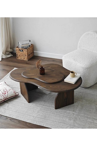 Meltedi Masif Ağaç Tasarım Orta Sehpa 96 X 65cm Ceviz