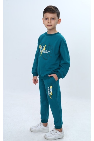 Toontoy Kids Toontoy Erkek Çocuk Önü Yazı Baskılı Eşofman Takım Açık Petrol