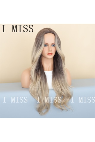 Brownblonde Degrade Büyük Dalgalı Doğal Sentetik Peruk