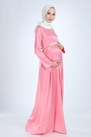 Moda Labio Modalabio Saten Tesettür Incili Pembe Hamile Elbise