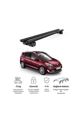 Pençe Renault Grand Scenic 2009-2016 Uyumlu Siyah Ara Atkı Port Bagaj Tavan Barı