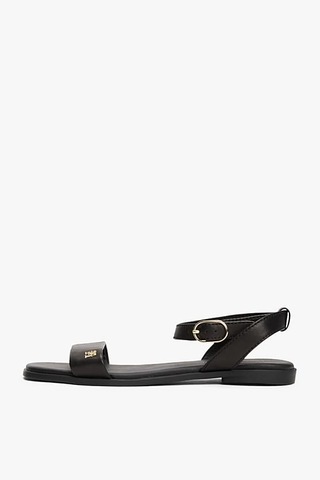 Tommy Hilfiger Kadın Th Ankle Strap Deri Sandalet - Siyah Triple Black
