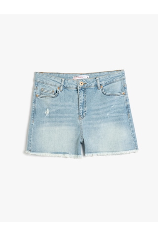 Koton Rahat Kesim Yıpratma Detaylı Denim Şort Açık İndigo 5sal40013md Açık İndigo