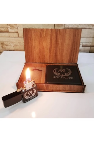 Kişiye Özelahşap Kutulu Metal Çakmak & Metal Sigara Tabakası