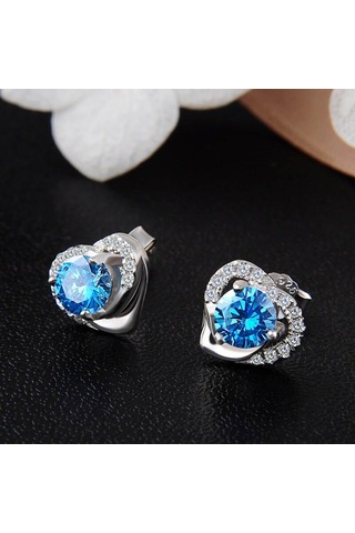 Mavi Tancise 925 Ayar Gümüş Zirkon Küpe Damla Küpe Kadınlar Için Düğün Hediyeleri